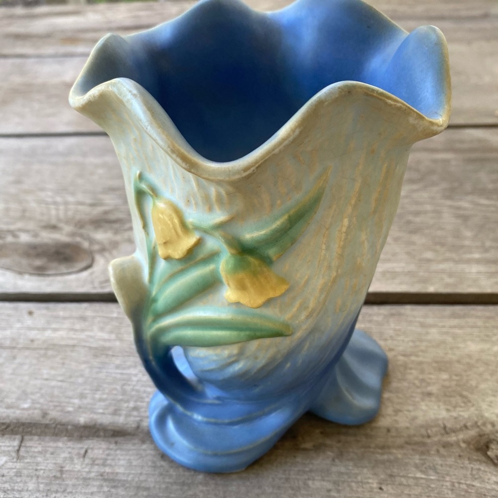 1930s Blue Weller Floral Vase